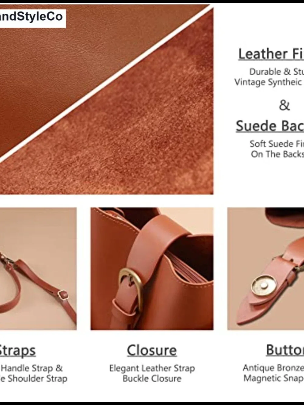 Vegan Leather Bucket Bag Women Hobo Retro Classic Shoulder Handbag Shoulder